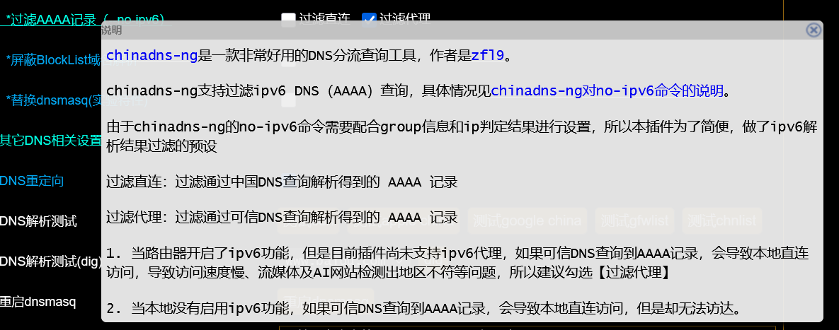 fancyss中 DNS 设定相关内容的说明
